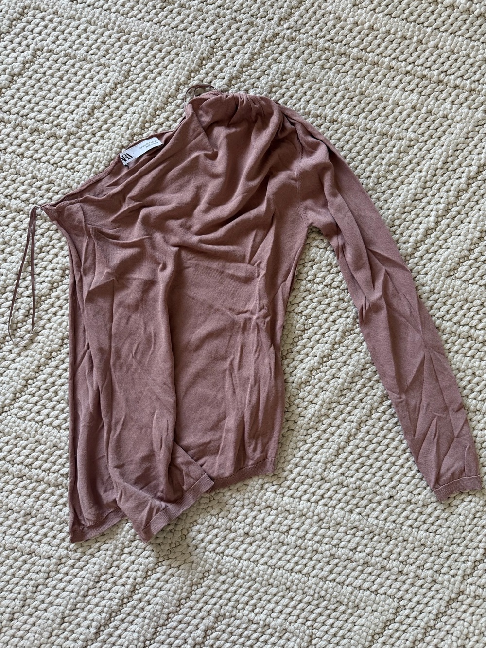 Zara One-Shoulder Long Sleeve Top in Dusty Mauve